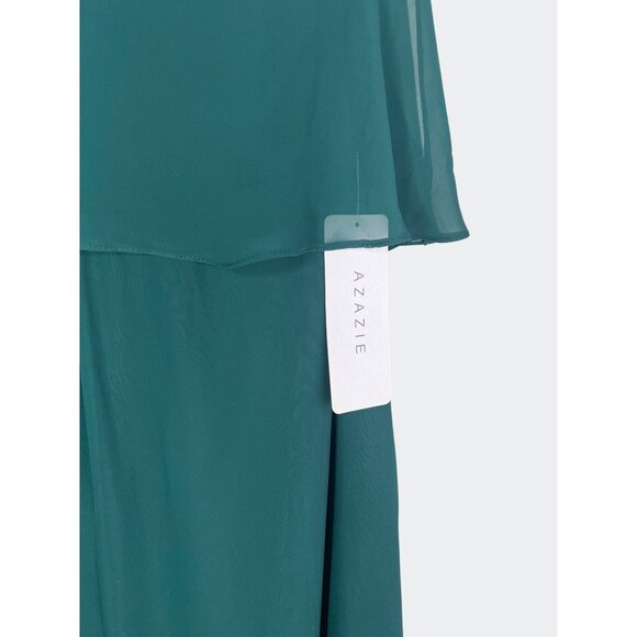 AZAZIE Pine A-Line One Shoulder Chiffon Maxi Formal Dress Ruffle Overlay Size 14 - Picture 10 of 14